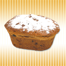 Cupcake "Dessert" with raisins in powdered sugar